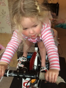 Savannah was caught putting my shoes on and climbing on to the turbo trainer 